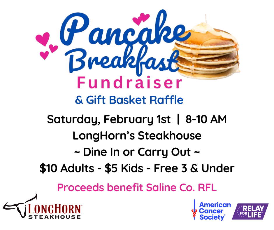 Saturday 2/1 – LongHorn’s Pancake Fundraiser for Relay For Life!