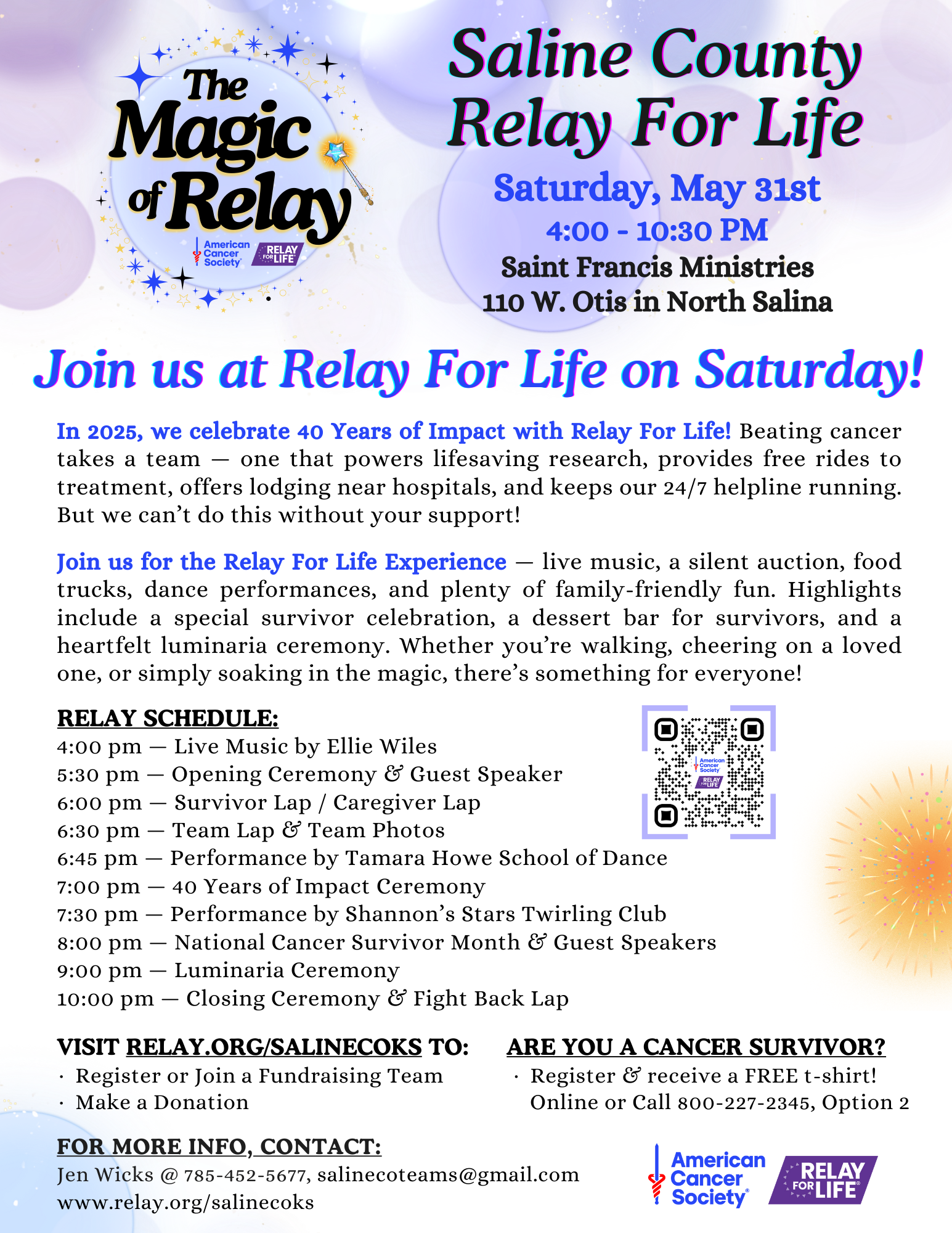 Feel the Magic on Sat, May 31st: Relay For Life of Saline County Event Returns to Fight Cancer!