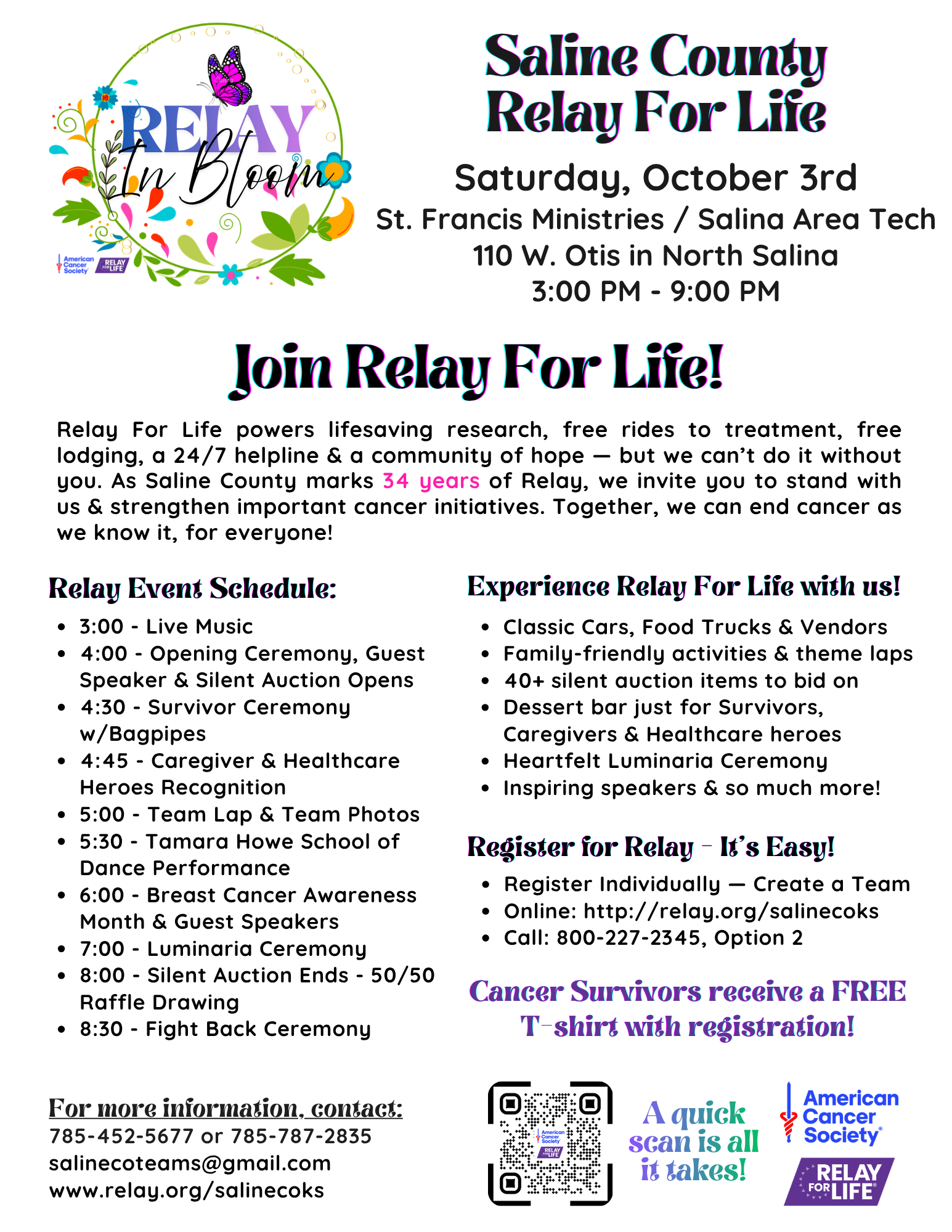 Relay For Life Event - Saturday, October 3rd (3-9 PM)