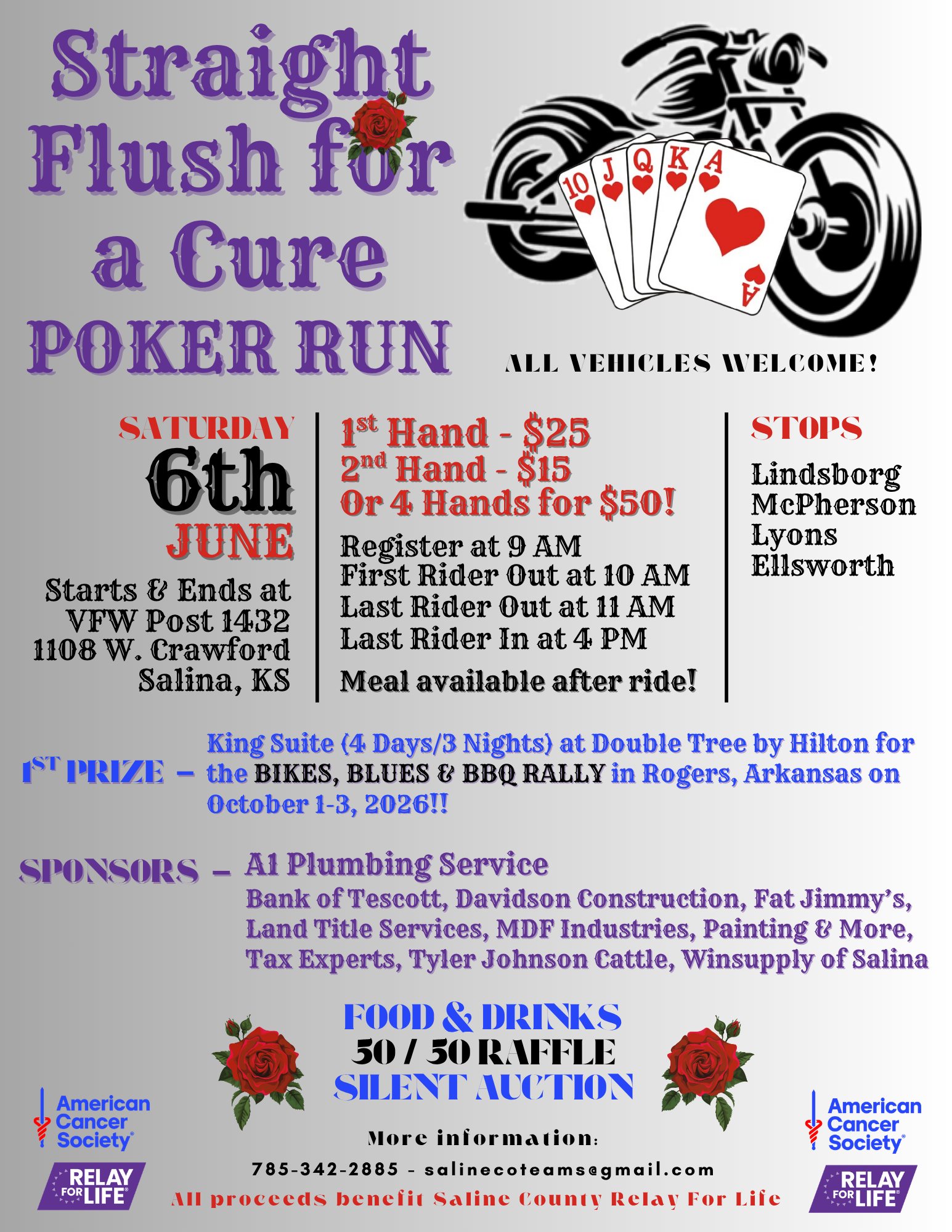 Saturday 6/6 - 2nd Annual  Straight Flush for a Cure Poker Run! 