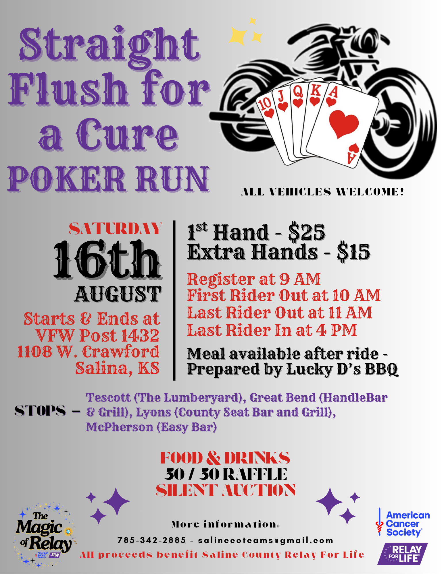 Saturday 8/16 - Poker Run for Relay For Life!