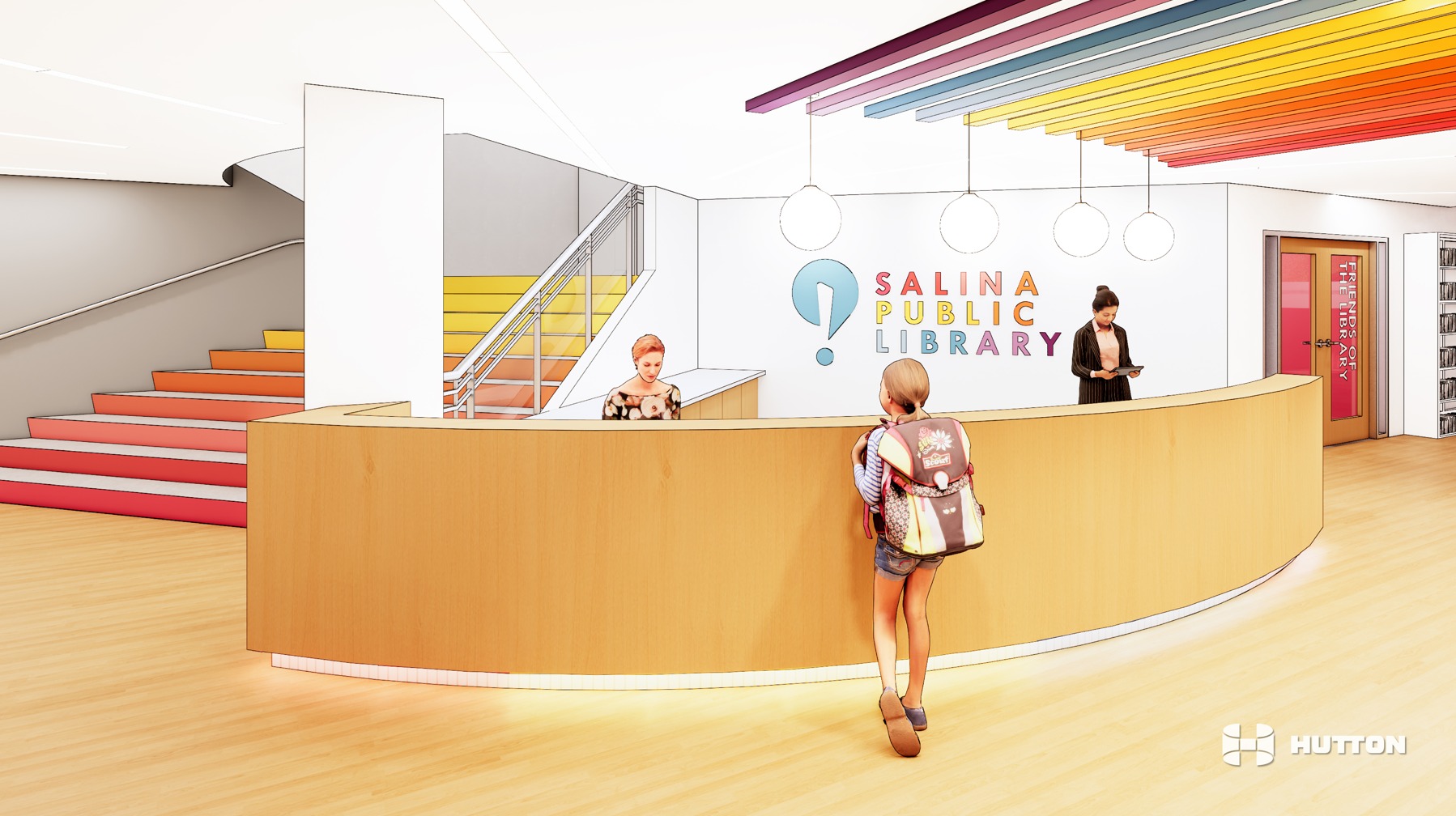 Rendering Shows Grand Staircase Entry in Salina Public Library Youth Services Remodel  Photo courtesy Salina Public Library