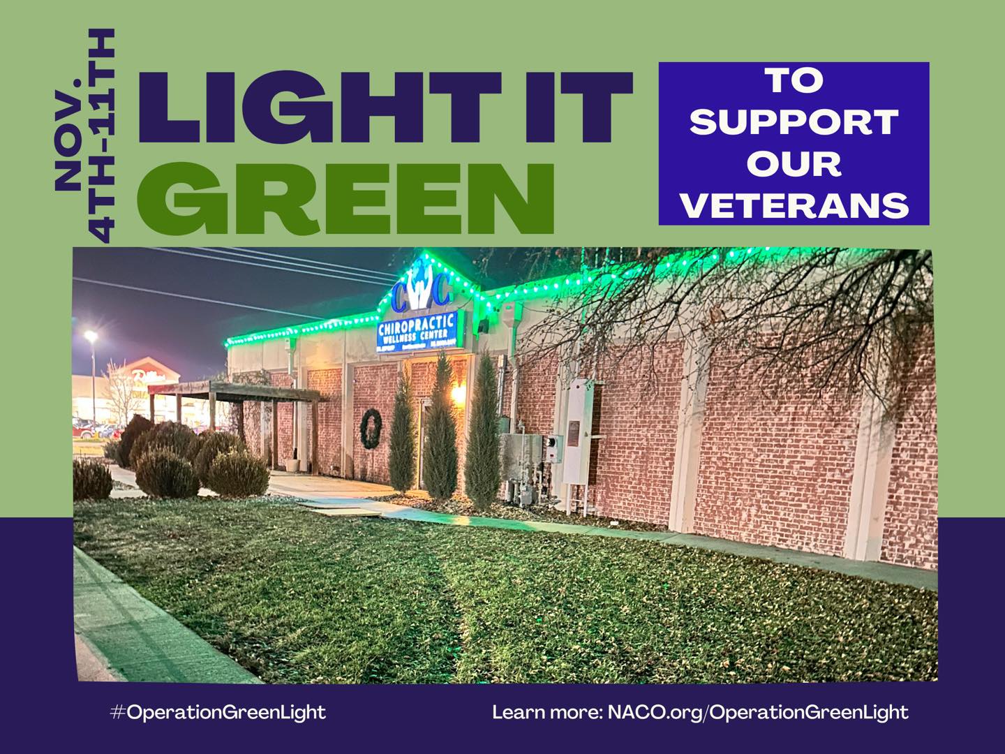 Chiropractic Wellness Center Participates in Operation Green Light for Veterans