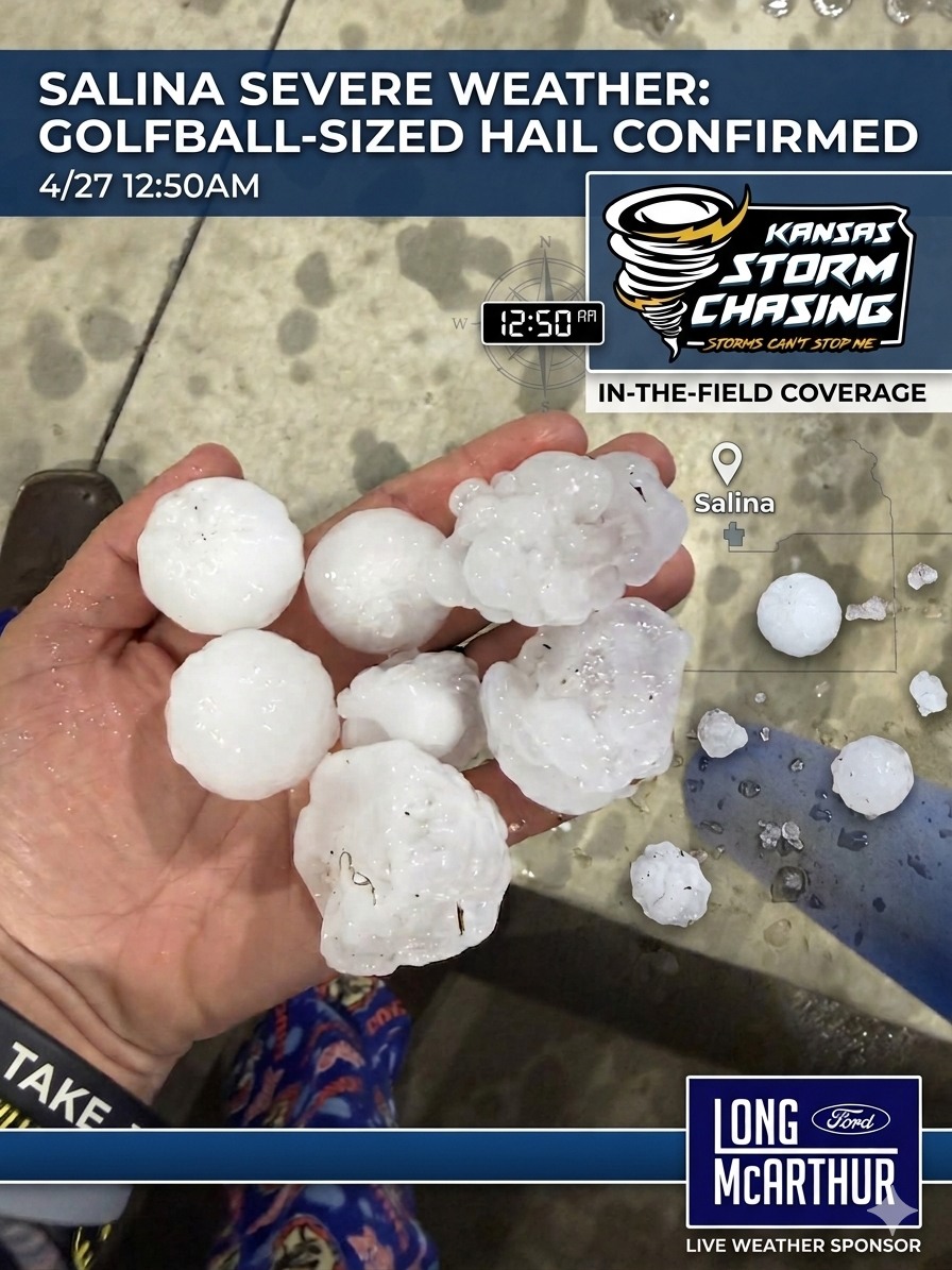 Golf Ball-Sized Hail Pounds Salina Overnight in Severe Storms