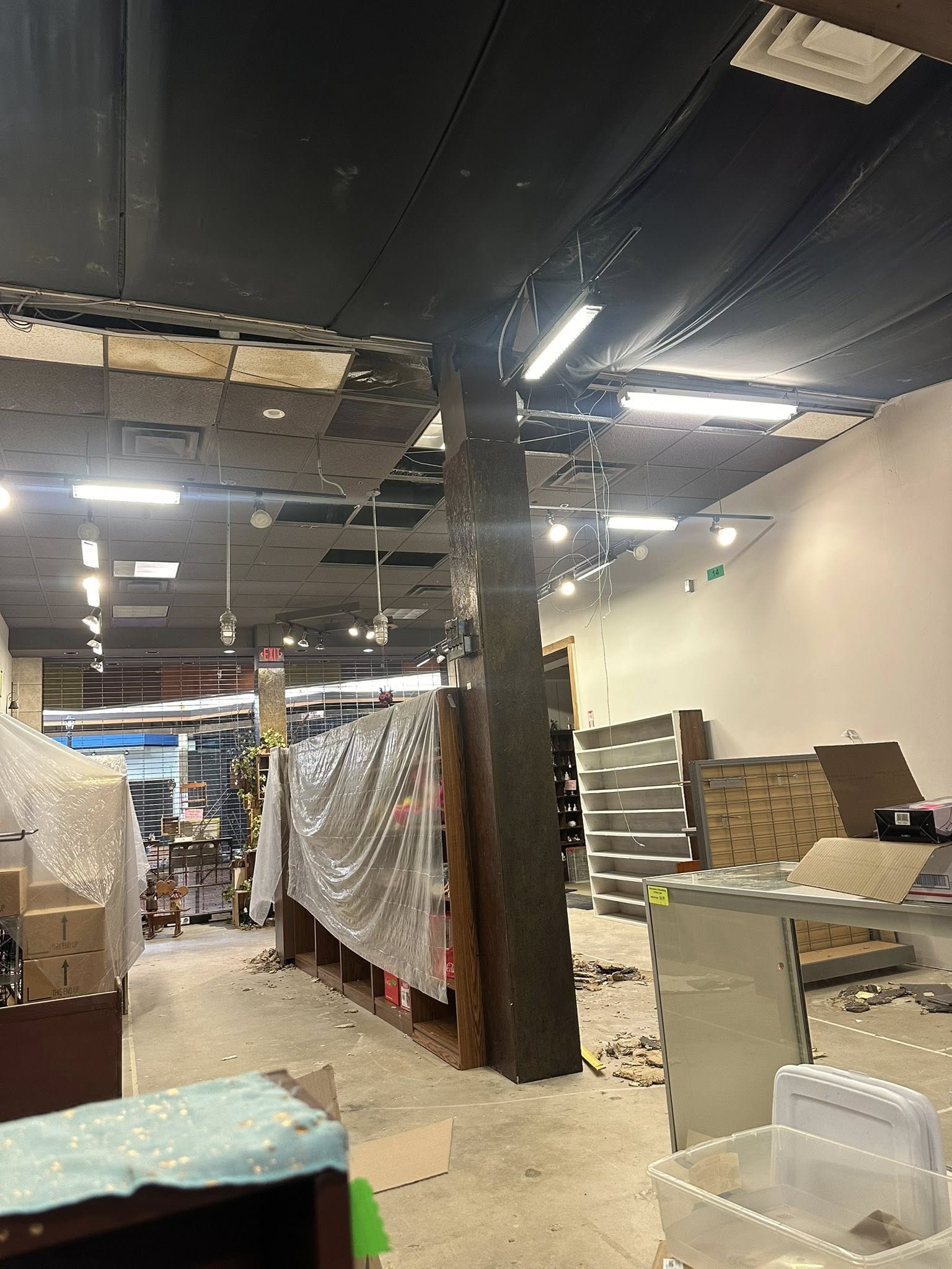 Interior damage at Junk In The Trunk inside Central Mall following this week’s hail storm. Photos were provided to Salina311 by Stacie Regnier