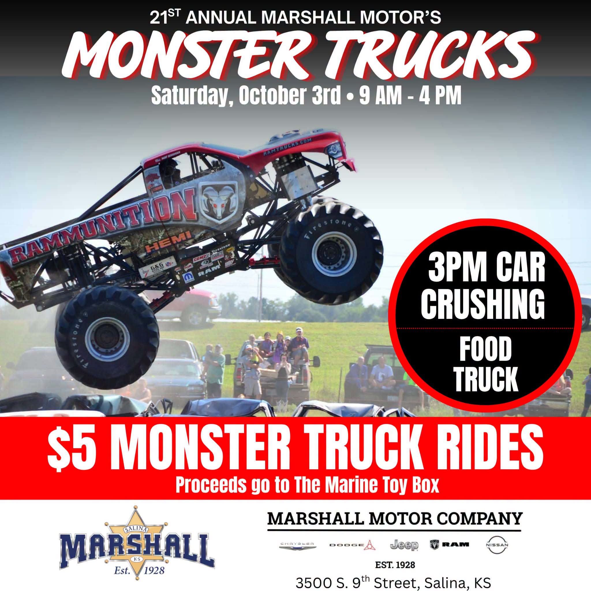 Marshall Motor Company Monster Truck Event Returns Oct. 3 for 21st Year