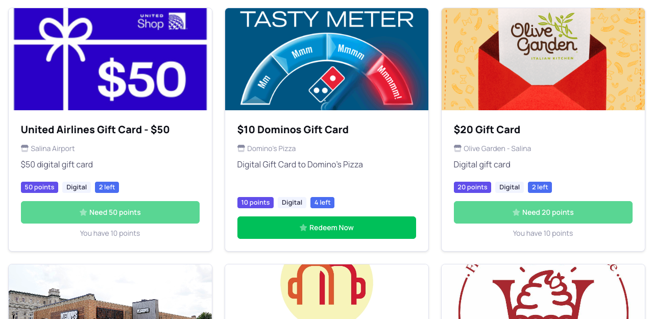 A few of the rewards available right now.