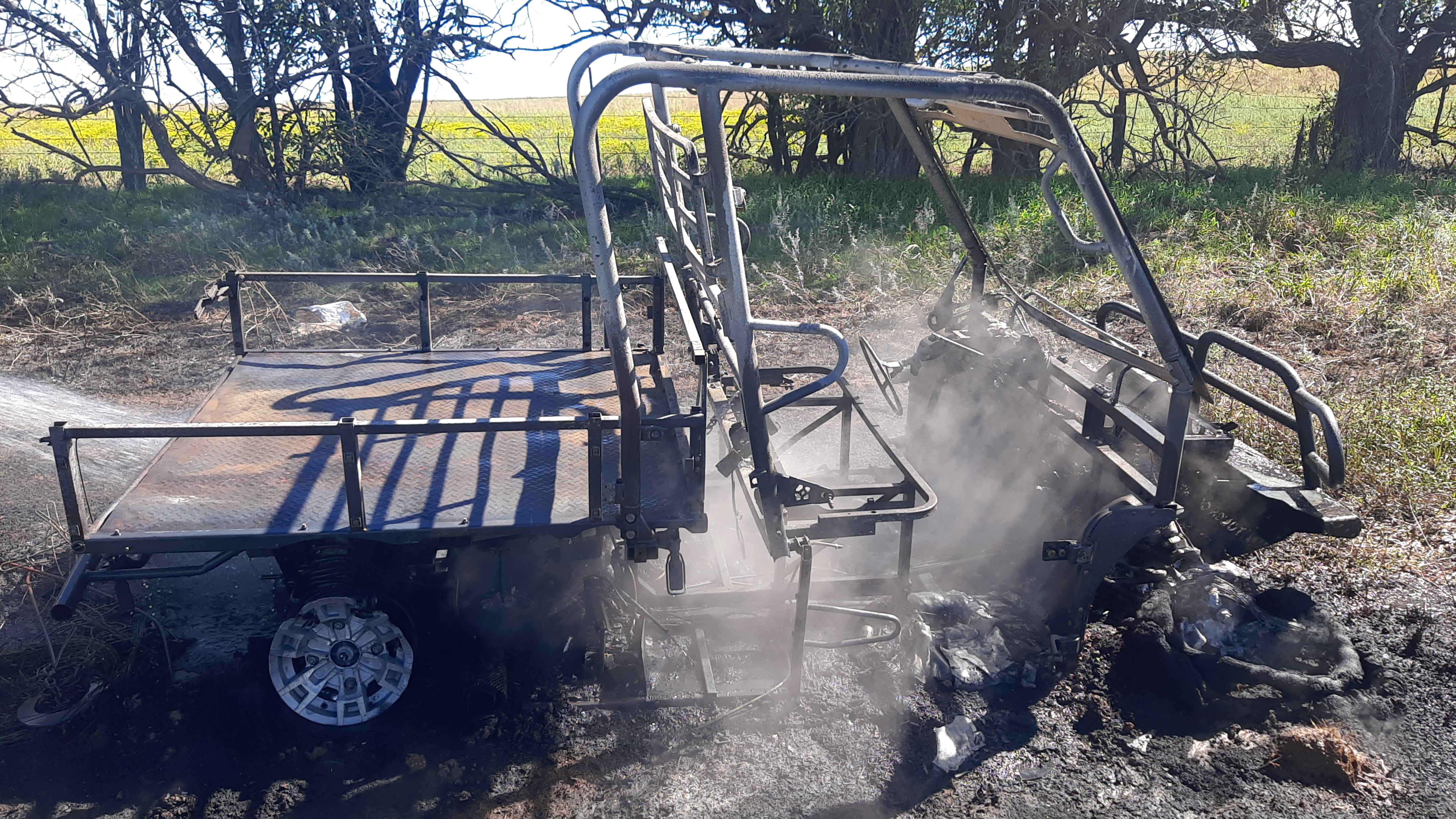 Kawasaki Mule Destroyed by Fire Near South Cooley Road