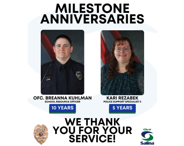 Two Salina Police Department Members Reach Milestone Anniversaries