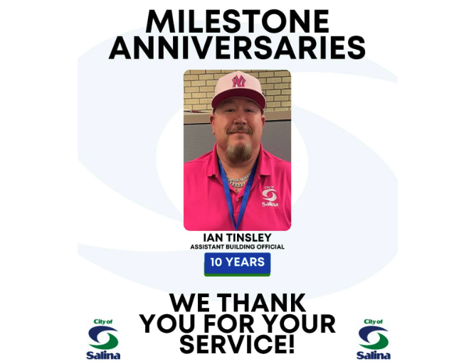 Ian Tinsley Reaches Milestone Anniversary with City of Salina