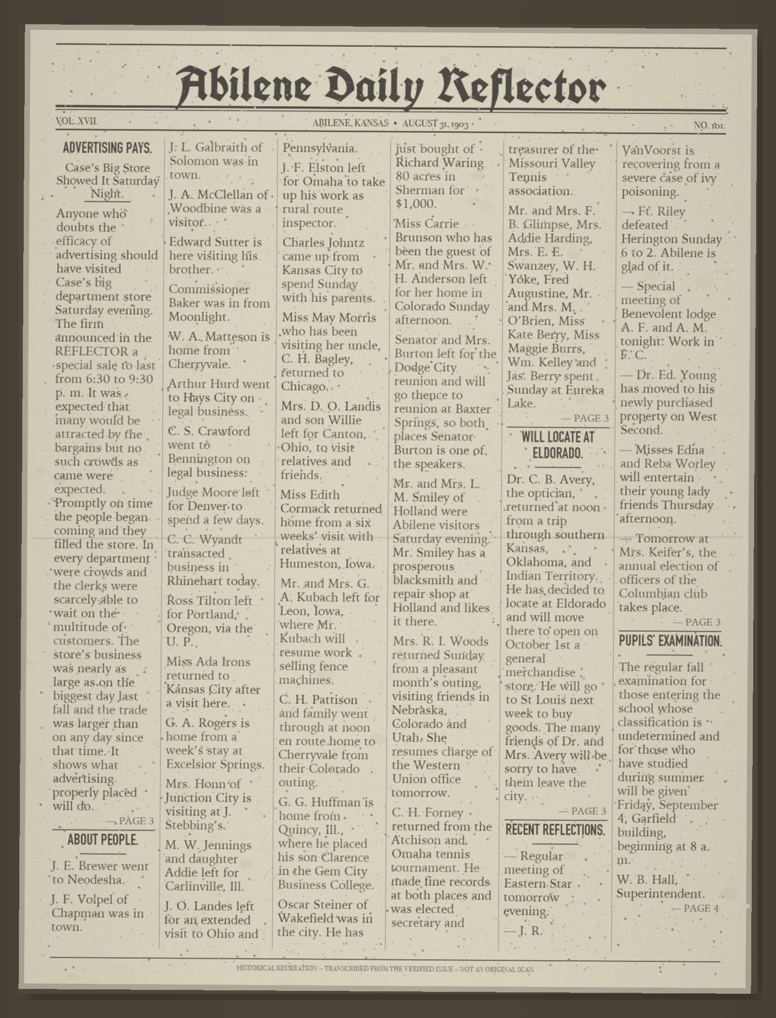 This Day in Abilene History: August 31, 1903