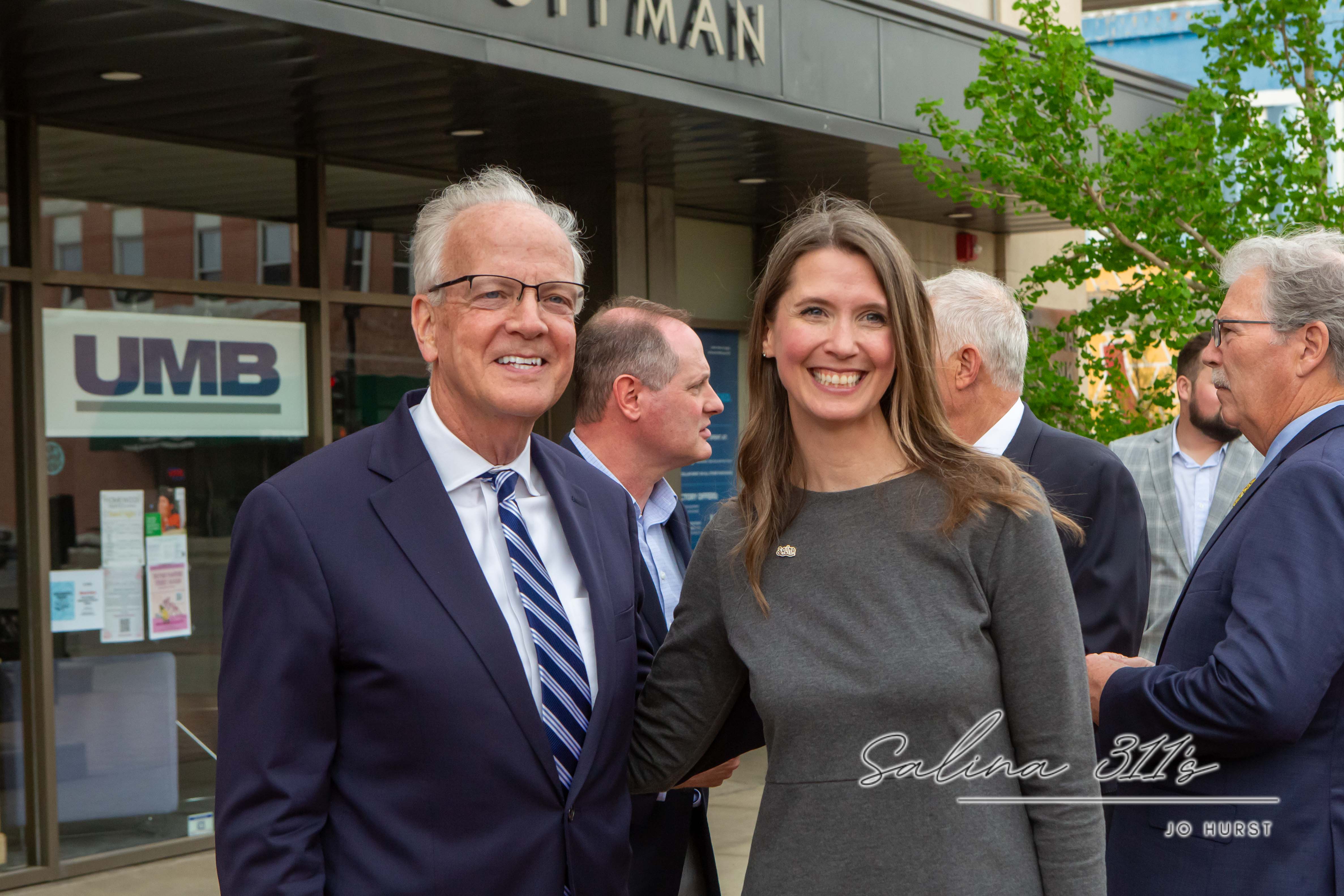 U.S. Senator Jerry Moran with Salina Area Chamber CEO Renee Duxler at Thursday’s ribbon cutting for General Atomics Aeronautical Systems, Inc.’s new downtown Salina office.