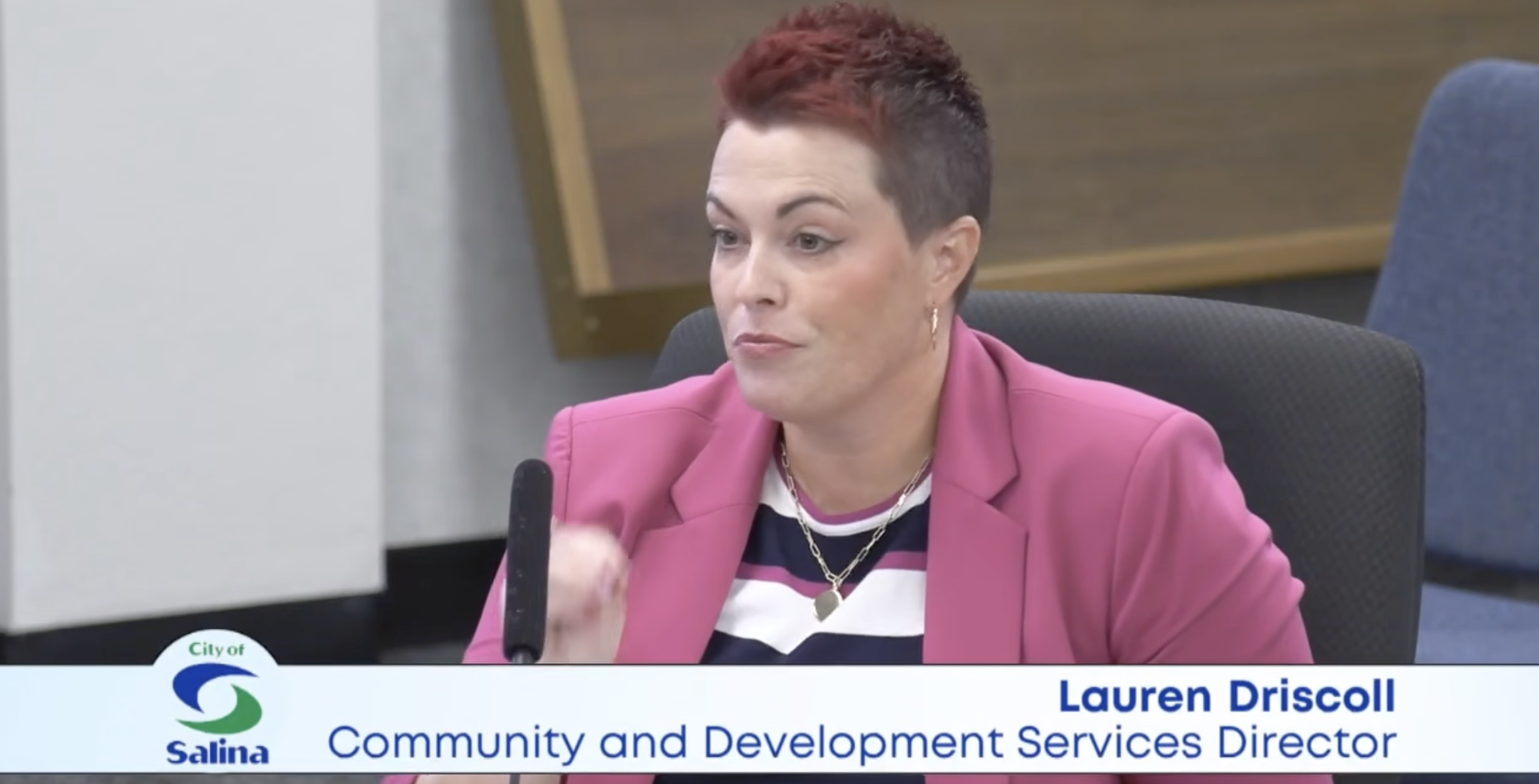 Lauren Driscoll, AICP, Director of Community and Development Services, presents the city’s housing update during the May 11 Salina City Commission study session.