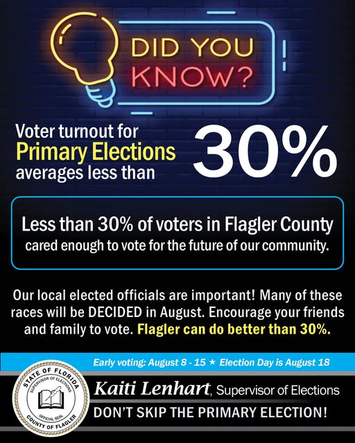 Flagler County Primary Election Turnout Historically Below 30 Percent