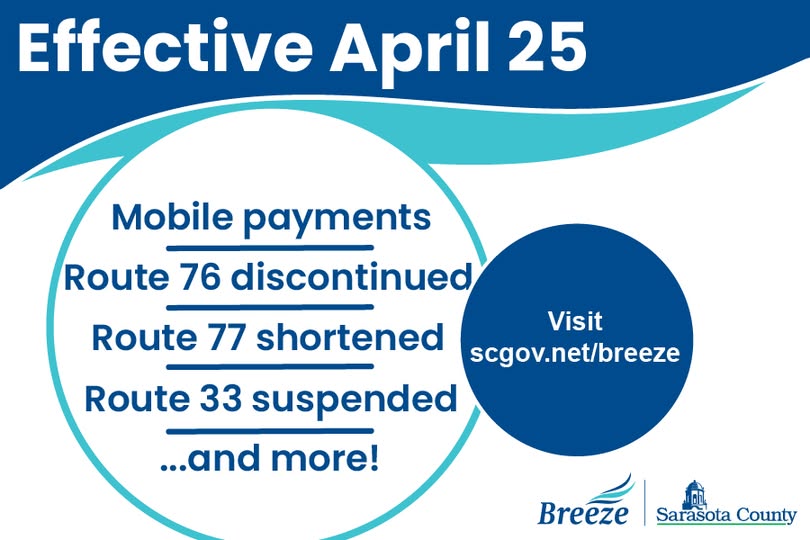 Sarasota County to Discontinue Breeze 76 Flyer Bus Route