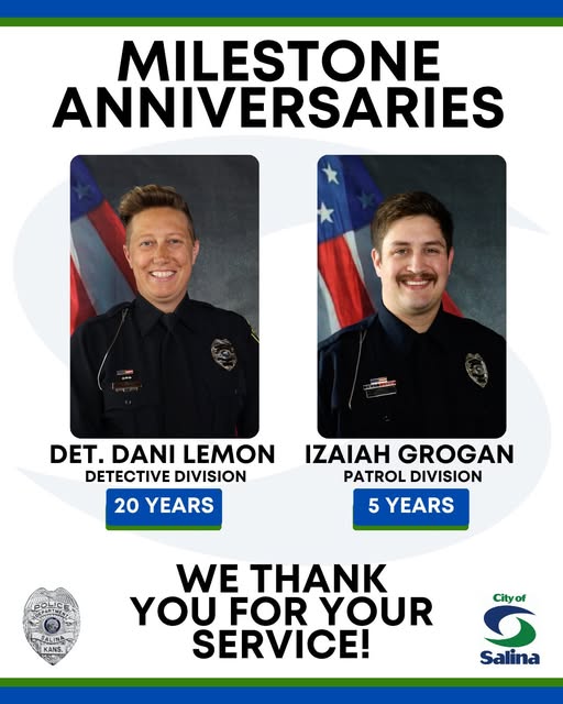 Two Salina Police Department Members Mark Service Anniversaries