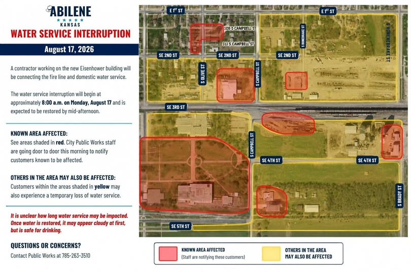 Planned Water Outage Affects Area Near Eisenhower Library in Abilene