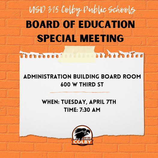 Colby Board of Education Schedules Special Meeting on Personnel