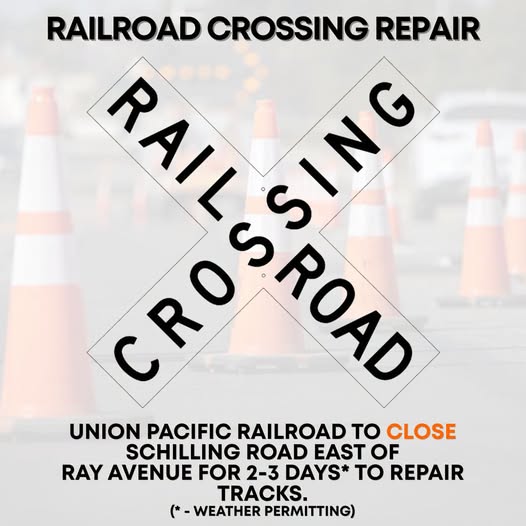 Schilling Road to Close for Railroad Crossing Repairs Starting July 21
