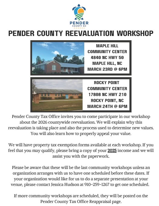 Pender County to Host Property Revaluation Workshops This Month