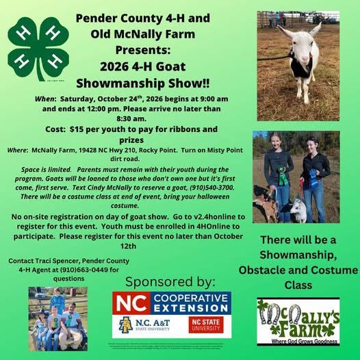 Pender County 4-H goat showmanship event set for Oct. 24