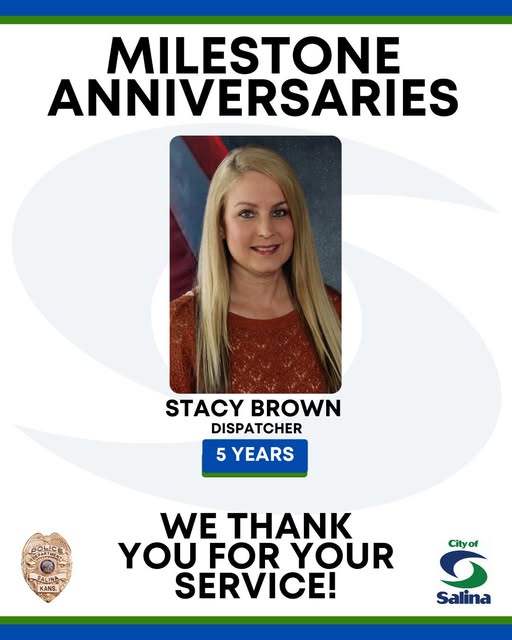 Salina Police Employee Stacy Brown Recognized for Milestone Anniversary