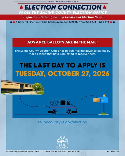 Saline County begins mailing advance ballots; Oct. 27 is last day to apply