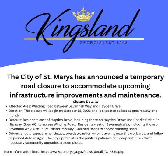 St. Marys closes Winding Road between Savannah Way and Hayden Drive for about a month