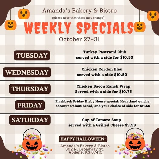 Amanda's Bakery and Bistro lines up Halloween week specials, including Chicken Cordon Bleu