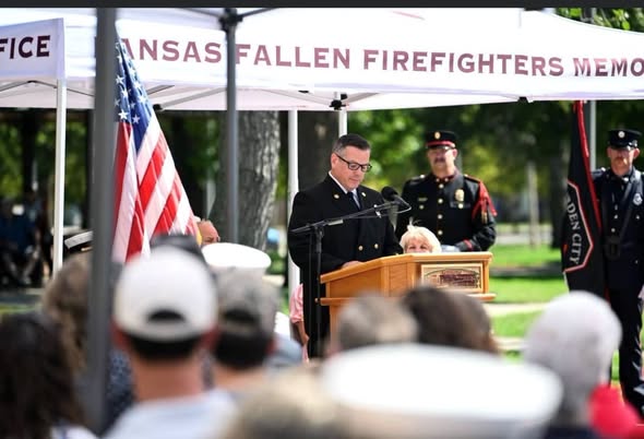 Salina Fire Chief Shane Pearson speaks at Fallen Firefighters Memorial; joins Fire Prevention Week proclamation