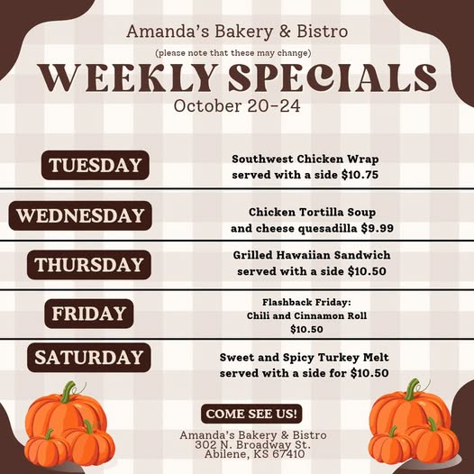 Amanda's Bakery and Bistro lines up a week of specials, including Chicken Tortilla Soup
