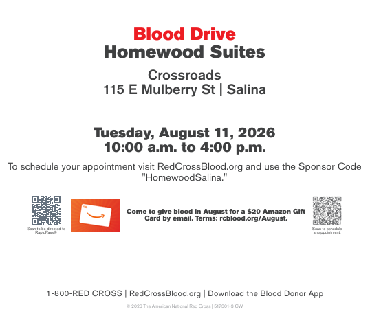 Blood Drive Set for Tuesday at Homewood Suites in Salina
