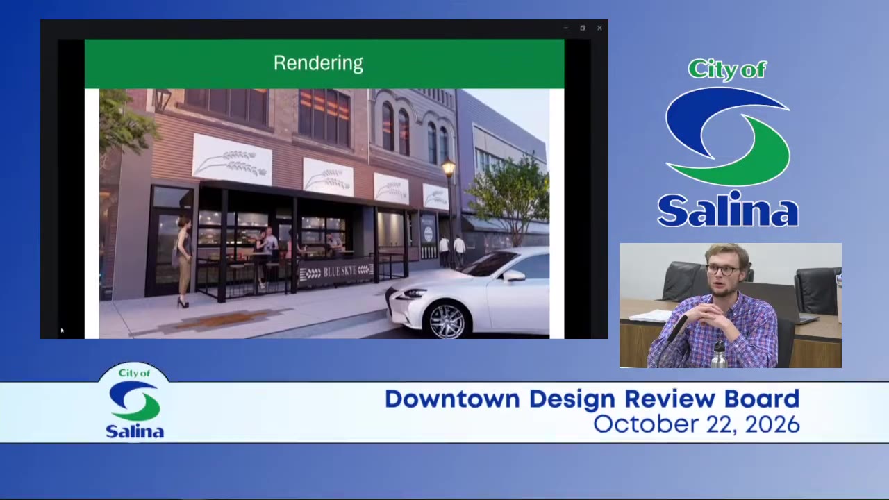 Salina design board backs canopy over Blue Skye Brewery's sidewalk cafe