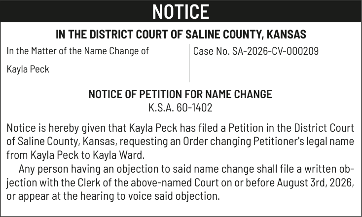 Public notice 870 Kayla Peck published in Salina311 Newspaper July 15