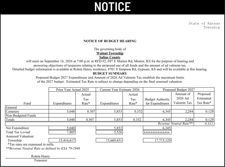 Public notice 910 Walnut Twp published in Salina311 Newspaper July 19