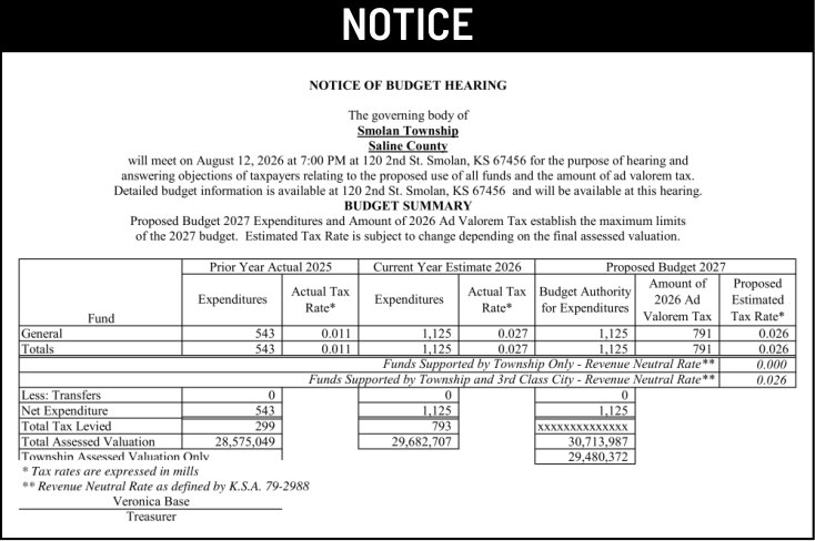 Public notice 916 Smolan Twp published in Salina311 Newspaper July 26