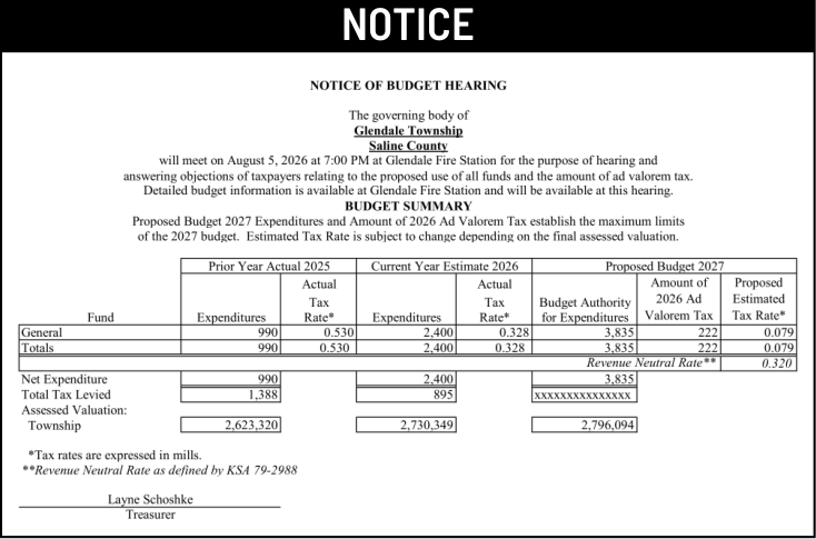 Public notice 918 Glendale Twp published in Salina311 Newspaper July 26