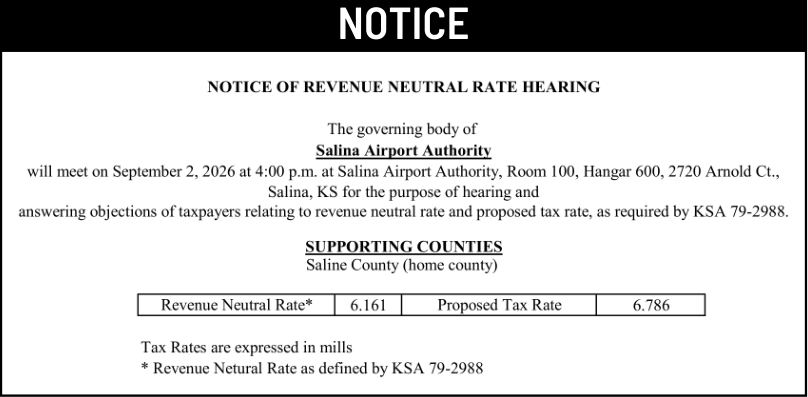 Public notice 912 RNR Notice published in the Salina311 Newspaper on August 5, 2026, page 1