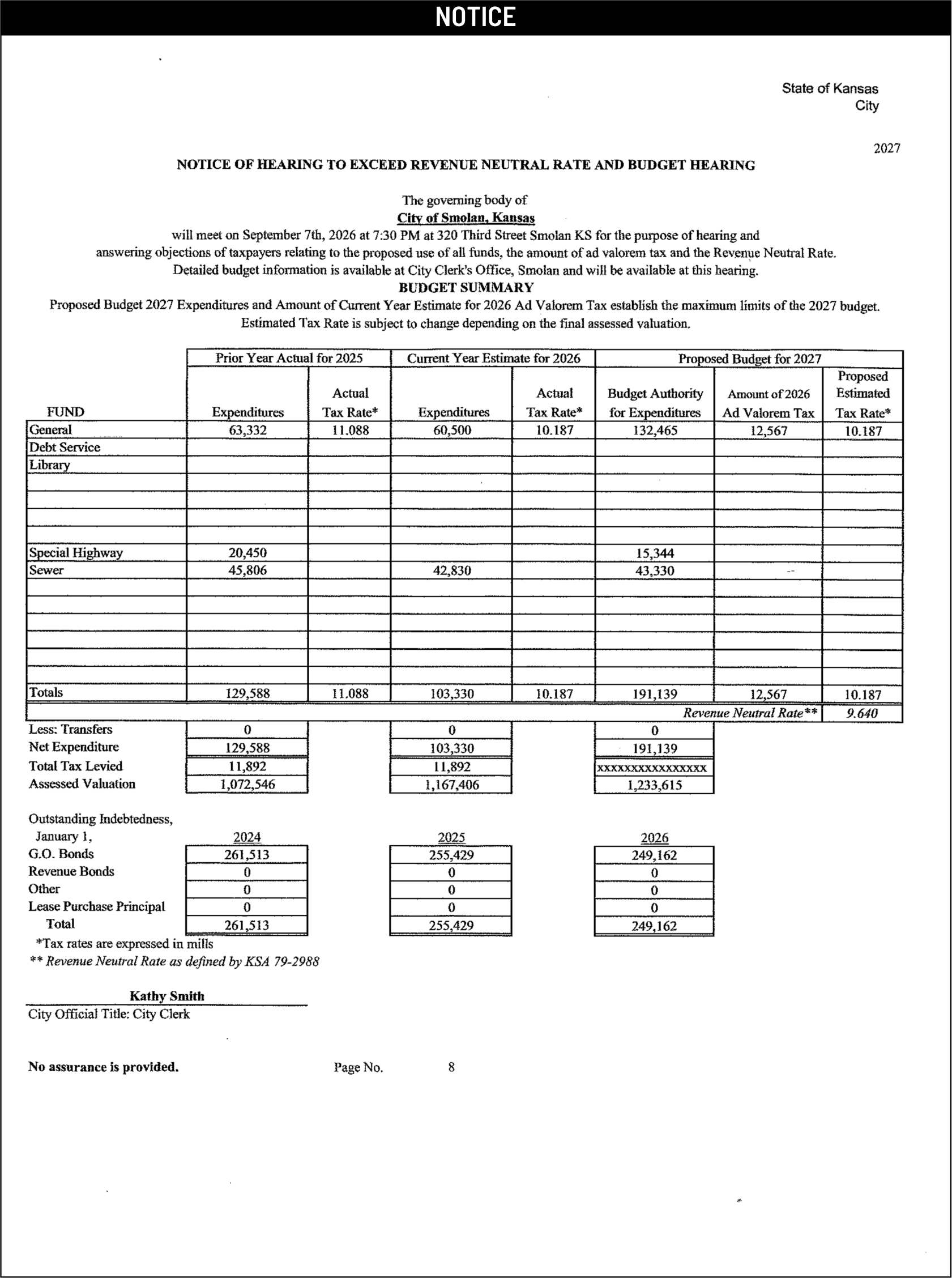 Public notice 920 Notice of hearing published in the Salina311 Newspaper on August 9, 2026, page 1