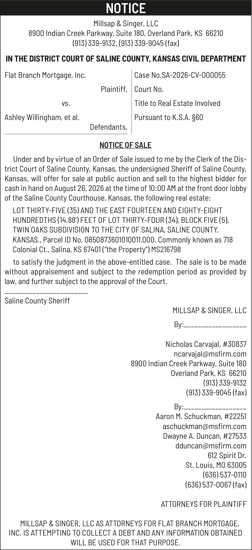 Public notice 907 216798.466532 KJFC published in Salina311 Newspaper August 12, 2026