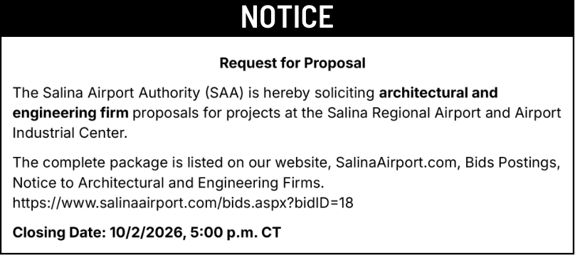 Public notice 966 20260924 A&E published in the Salina311 Newspaper on September 30, 2026