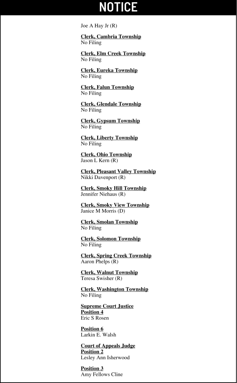 Public notice 969 Notice of Election published in the Salina311 Newspaper on September 30, 2026