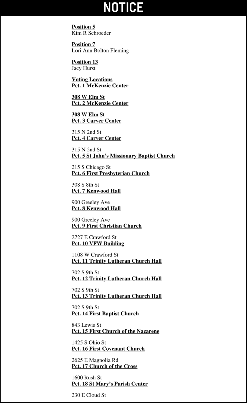 Public notice 969 Notice of Election published in the Salina311 Newspaper on September 30, 2026