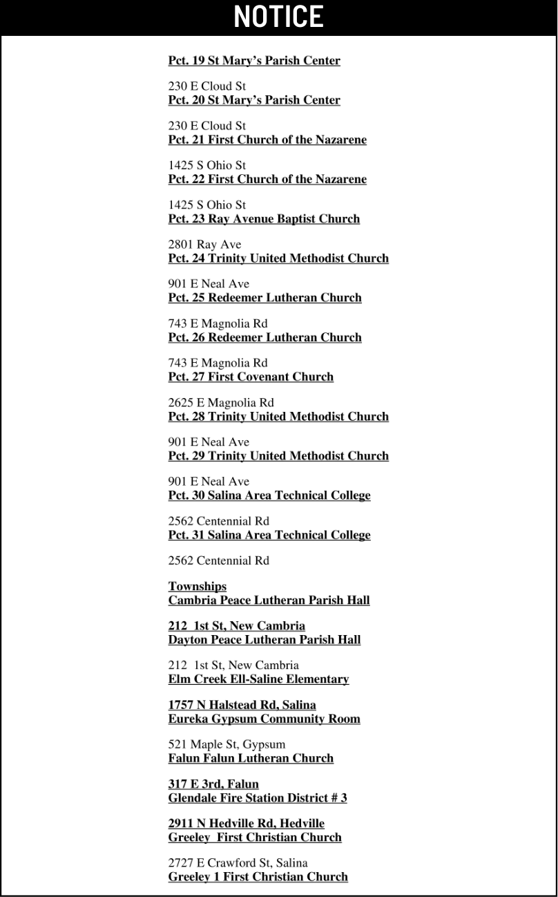 Public notice 969 Notice of Election published in the Salina311 Newspaper on September 30, 2026