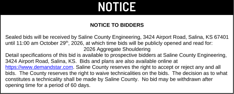 Public notice 977 26 Aggreg Shoulder published in the Salina311 Newspaper on October 7, 2026