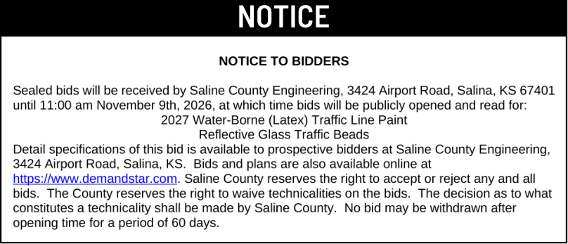 Public notice 982 2027 Paint & Bead published in the Salina311 Newspaper on October 11, 2026