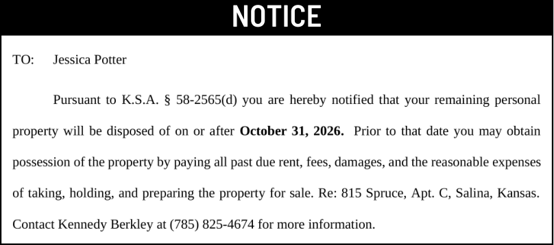 Public notice 987 Jessica Potter published in the Salina311 Newspaper on October 11, 2026