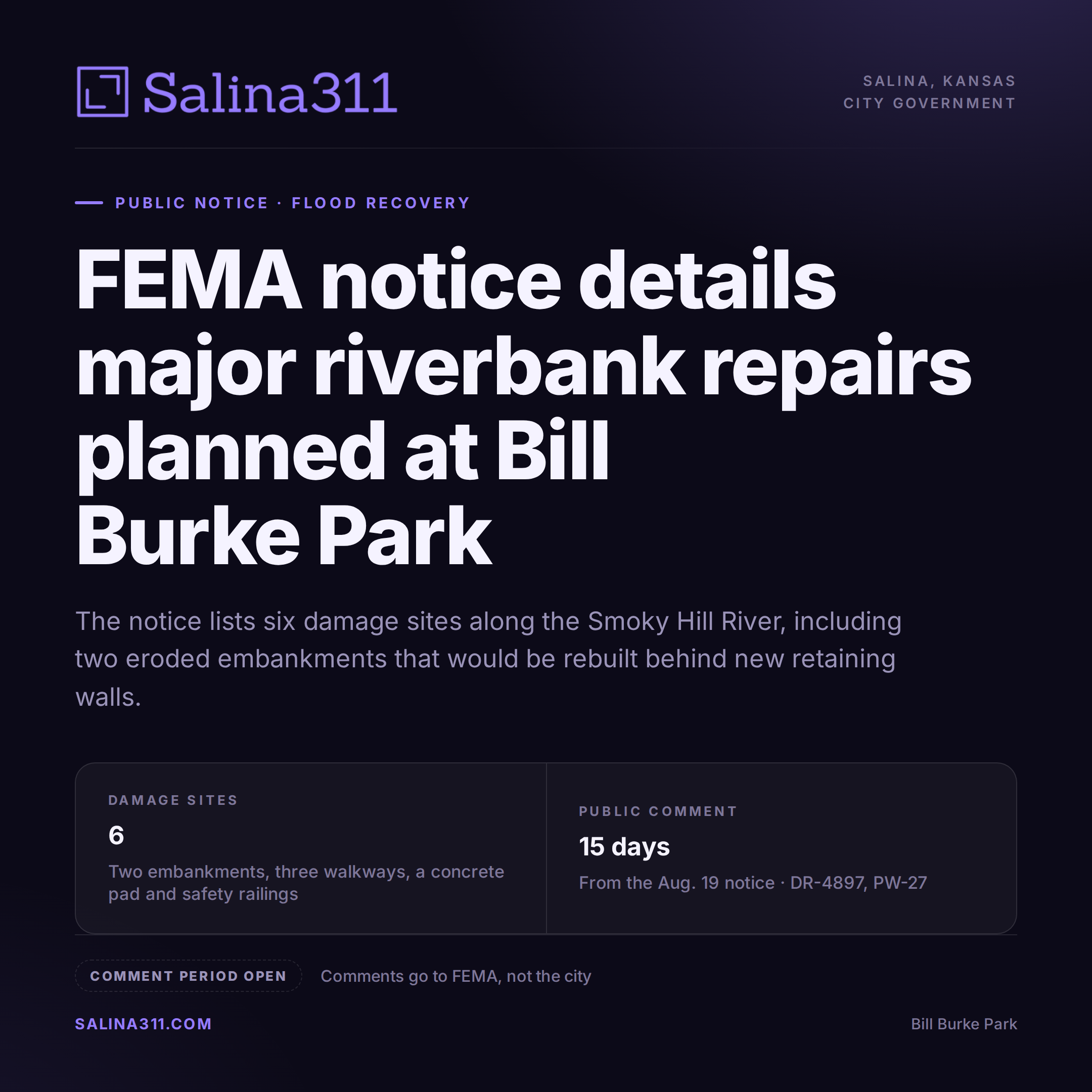 FEMA Notice Details Major Riverbank Repairs Planned at Bill Burke Park