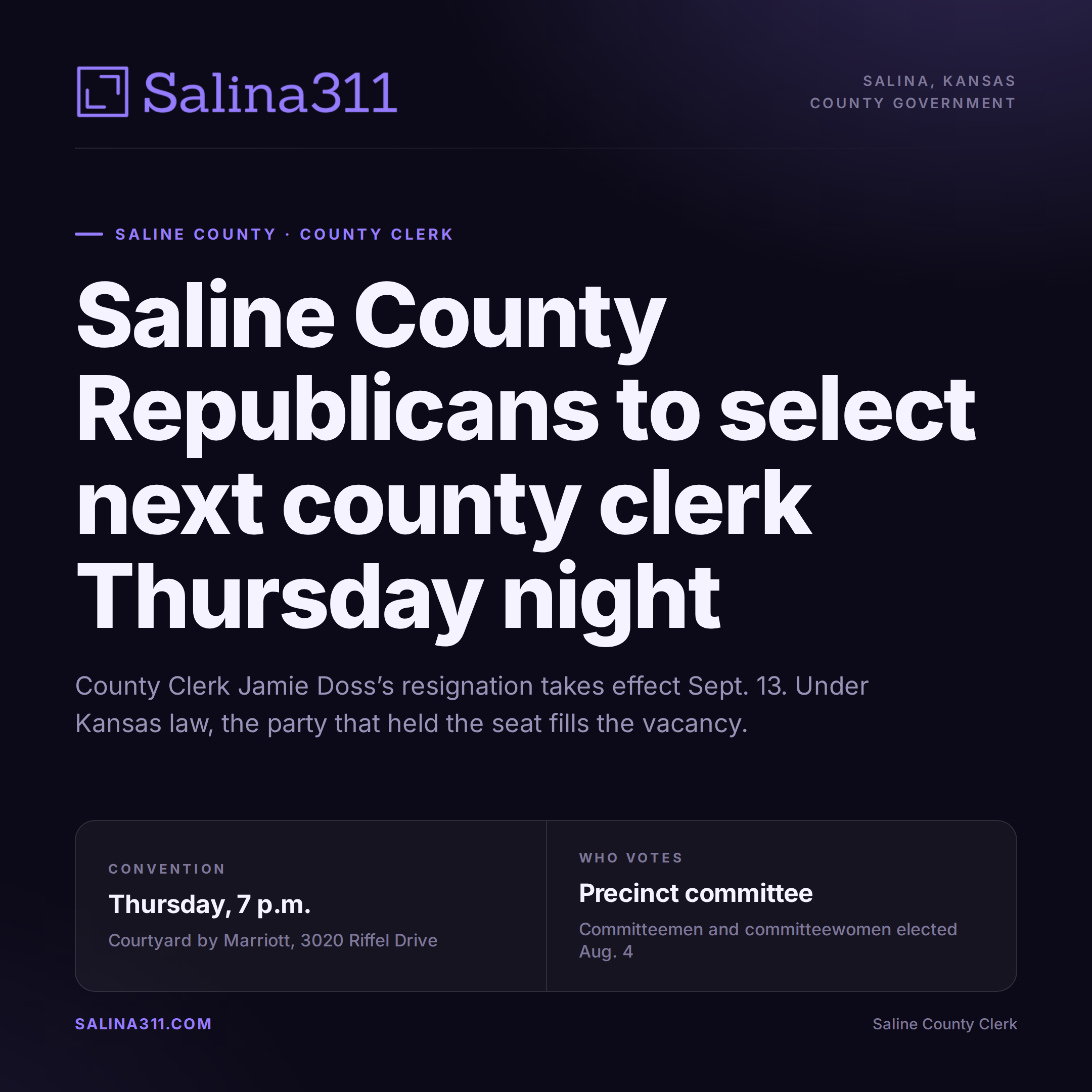 Saline County Republicans to Select Next County Clerk Thursday Night