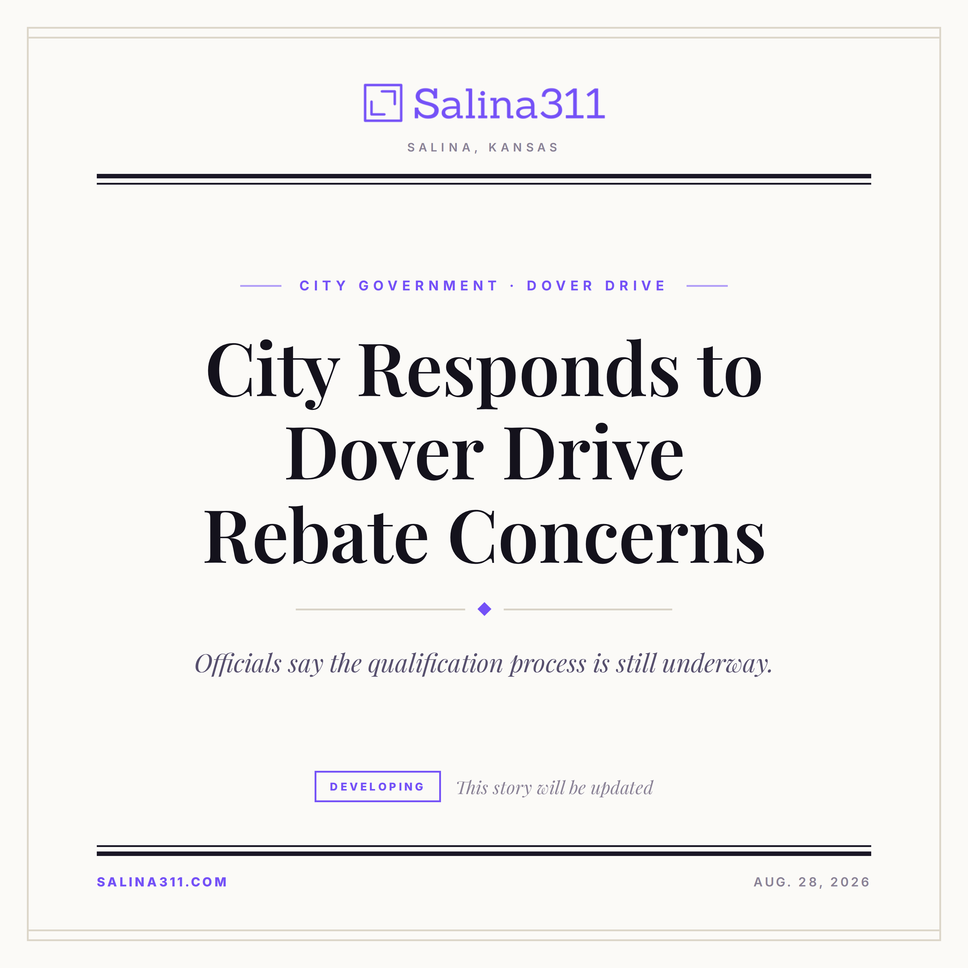 City Responds to Dover Drive Rebate Concerns, Says Qualification Process Still Underway